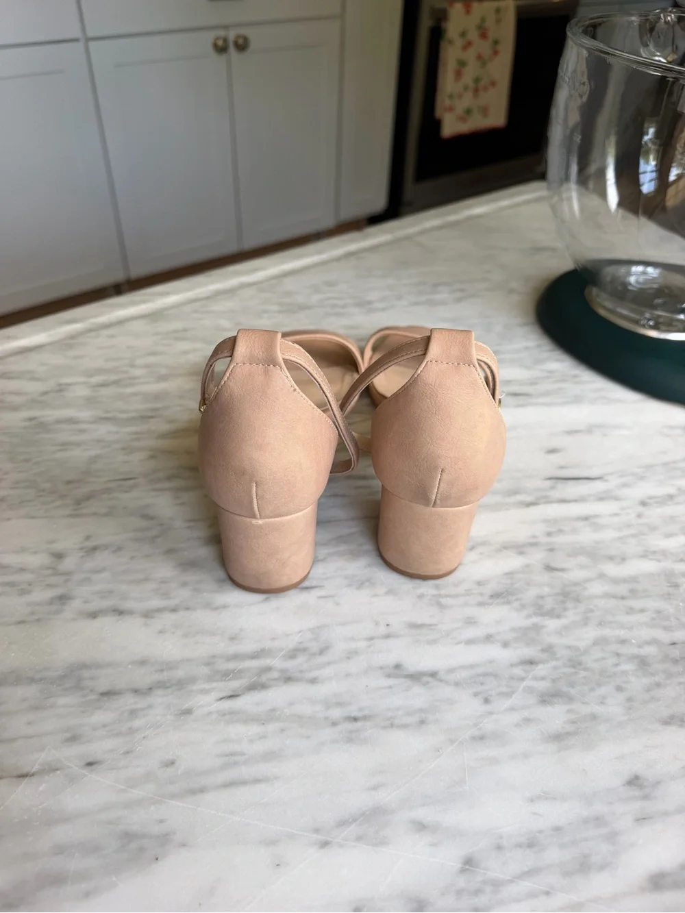 JustFab Blush Nude Open-Toe Ankle-Strap Heels